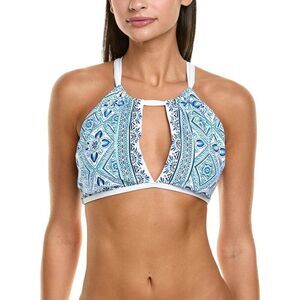 New La Blanca Breeze High Neck Halter Bikini Top in Blue Size 14